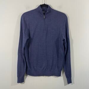 Hackett London Men Blue Merino Wool Quarter Zip Sweater Size S